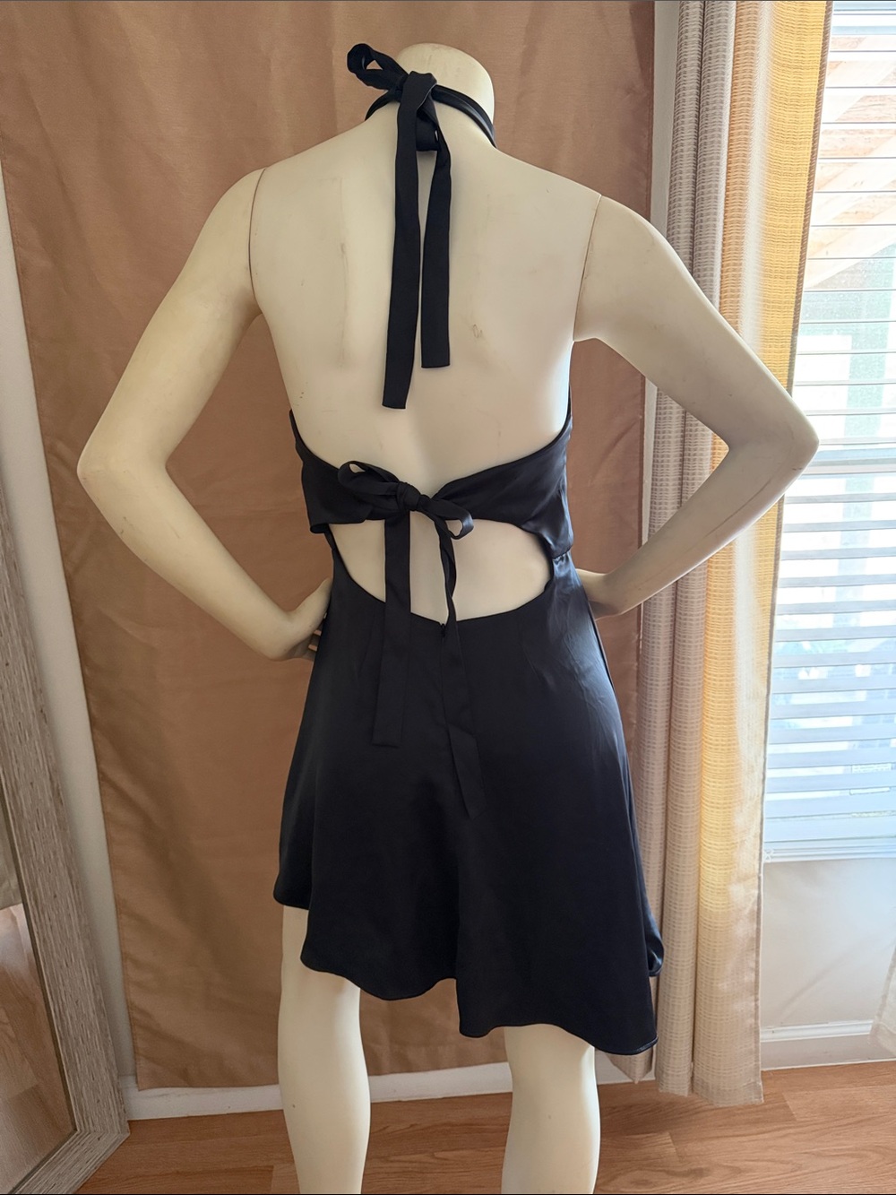 Ecote Black Halter Backless Tie Dress